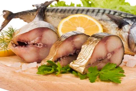 A composition with mackerel fish Stock Photos