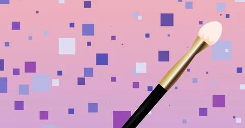 Composition of make up brush with squares repeated on blue background Ilustração Stock