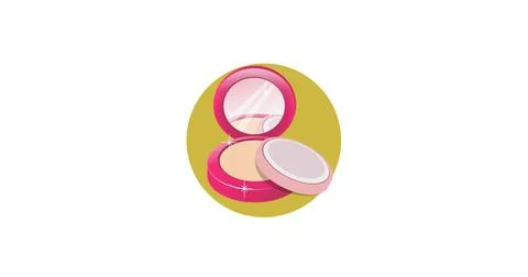 Composition of makeup compact powder in yellow circle, on white background Stock Illustration