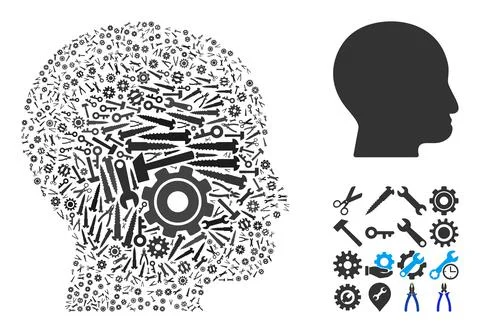 Composition Man Head of Repair Tools Stock Illustration