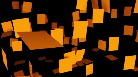 Composition of many square plates randomly hanging on a black, computer Stockillustratie