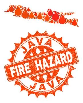 Composition of Map of Java Island Burning and Fire Hazard Grunge Stamp Seal Stockillustratie
