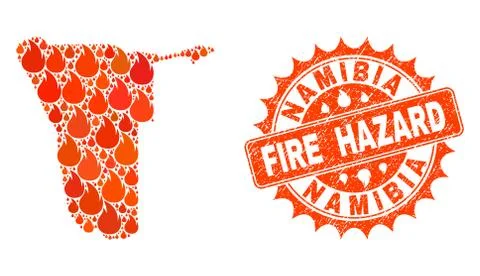 Composition of Map of Namibia Burning and Fire Hazard Grunge Stamp Seal Stock Illustration