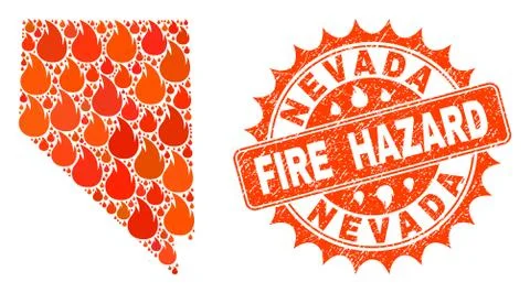 Composition of Map of Nevada State Burning and Fire Hazard Grunge Stamp Seal Stock Illustration