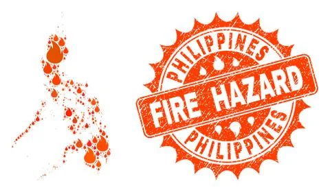 Composition of Map of Philippines Burning and Fire Hazard Grunge Stamp Seal Stock Illustration