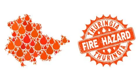 Composition of Map of Thuringia State Burning and Fire Hazard Grunge Stamp Seal Illustrazione stock