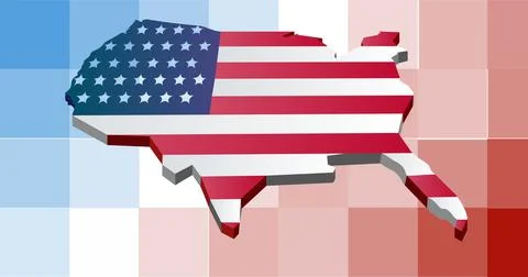 Composition of map of usa with american flag on pixelated background Stock Illustration