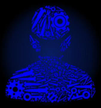 Composition Masked Man of Repair Tools in Blue Colors Stock Illustration