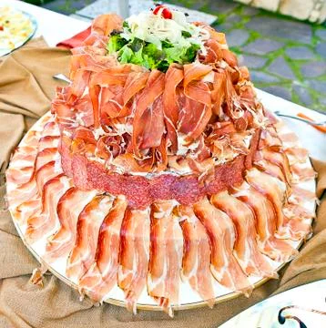 Composition of meats in a buffet Stock Photos