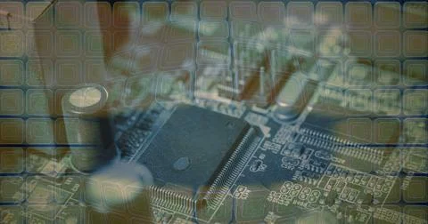 Composition of mesh over computer processor circuit board server Stock Photos