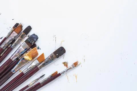 Composition messy stationery tools drawing Stock Photos
