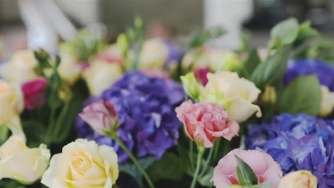 Composition of Modern Types of Flowers for the Wedding Ceremony. Hydrangea style Stock Footage 70985967