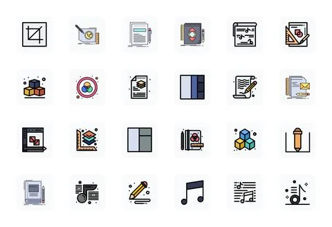 Composition Modern Vector Collection with 24 LineFilled 128x128 PIXEL Perfe.. Stock Illustration