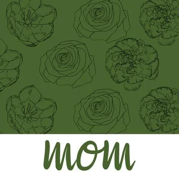 Composition of mom text over flowers on green backrgound Illustrazione stock