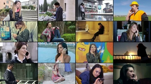 Composition  montage: people using smartphone in multi screen footage Vídeo Stock 74702734