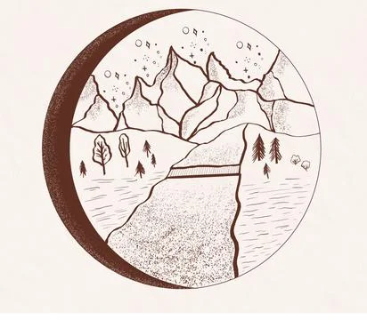 Composition with moon and the mountains landscape Stock Illustration