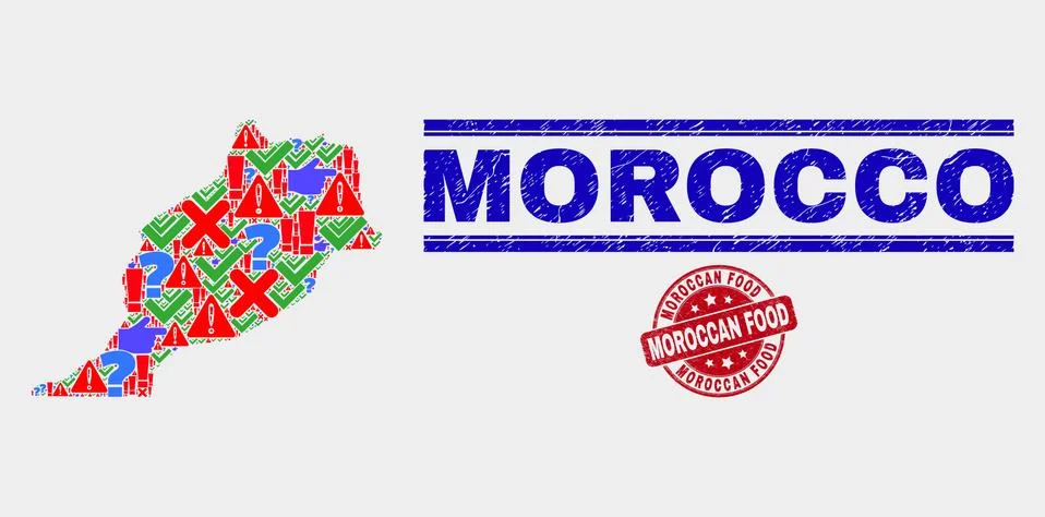 Composition of Morocco Map Symbol Mosaic and Scratched Moroccan Food Stamp Stock Illustration