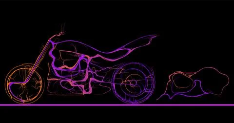 Composition of a motorcycle standing sideways from wavy lines along the con.. Stock Illustration