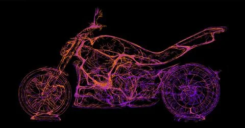 Composition of a motorcycle standing sideways from wavy lines along the conto Stock Illustration