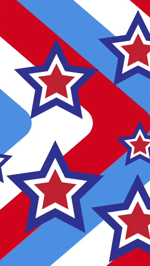 Composition of moving red, white and blue stars and stripes of american flag Stock Footage 342097636