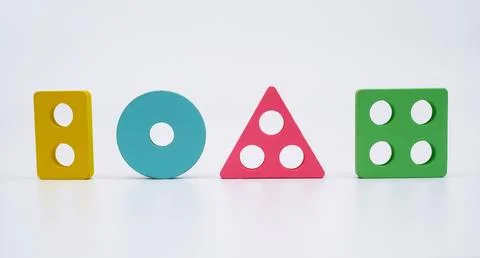 Composition with multicolored geometric shapes of different shapes, symboli.. Stock Photos