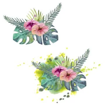 Composition of multicolored tropical leaves. For invitations, greeting cards  Stock Illustration
