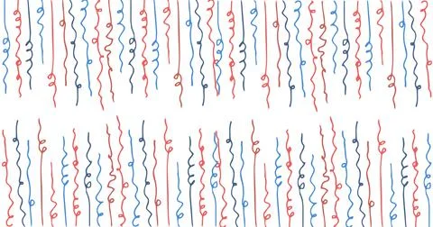 Composition of multiple american flag red and blue streamers on white background Stock Illustration