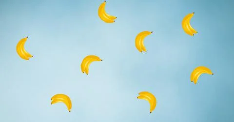 Composition of multiple bananas on blue background Stock Illustration