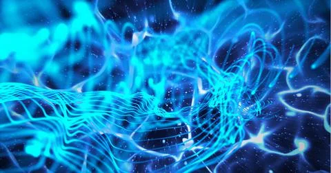 Composition of multiple blue electric light trails Illustrazione stock