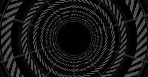 Composition of multiple circles of grey ropes and copy space on black background Illustrazione stock