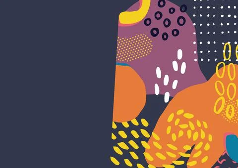 Composition of multiple colourful shapes and spots on purple background Stock Illustration