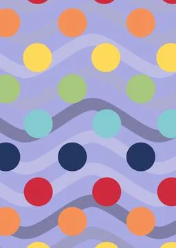 Composition of multiple colourful spots over wave pattern on purple background Stock Illustration