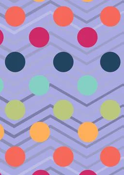 Composition of multiple colourful spots over zigzag pattern on purple background 스톡 일러스트