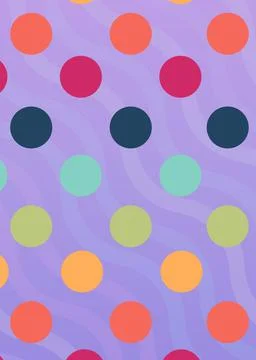 Composition of multiple colourful spots over wave pattern on purple background 库存插图
