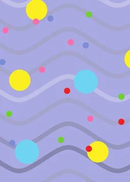 Composition of multiple colourful spots over wave pattern on purple background Stock Illustration