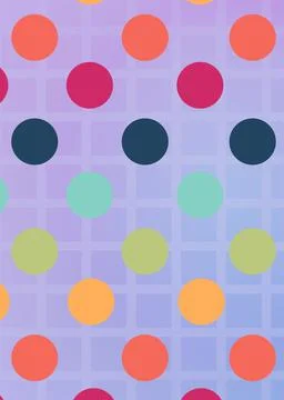 Composition of multiple colourful spots over pattern on purple background Stock Illustration