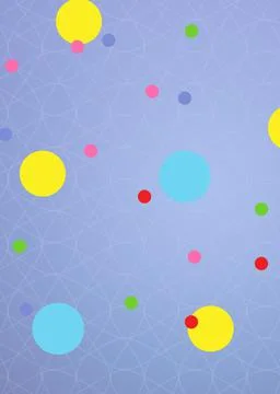 Composition of multiple colourful spots over pattern on purple background Stock Illustration