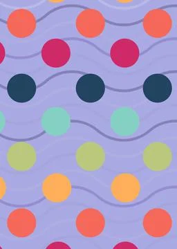Composition of multiple colourful spots over wave pattern on purple background Stock Illustration