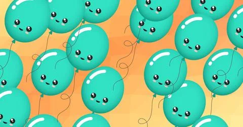 Composition of multiple green balloons with faces on yellow background Stockillustratie