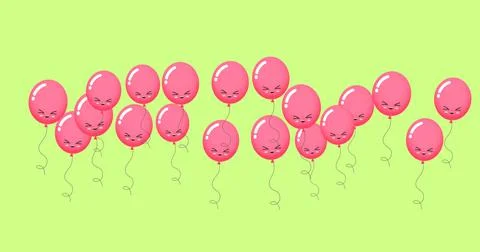 Composition of multiple pink balloons with faces on green background Stockillustratie