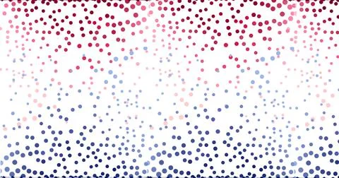 Composition of multiple red and blue american flag spots on white background Illustrazione stock