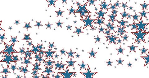 Composition of multiple red and blue american flag stars on white background Stock Illustration