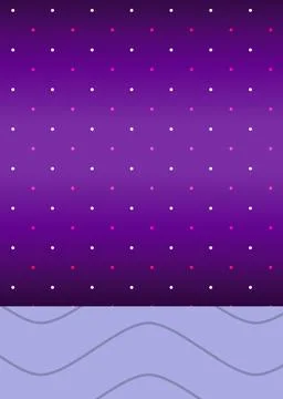 Composition of multiple rows of black and red spots and wave pattern on purple Stock Illustration