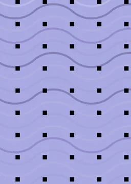 Composition of multiple rows of black squares over wave pattern on purple Stock Illustration