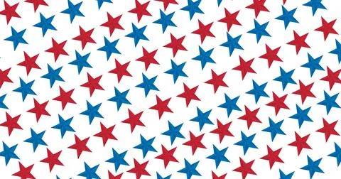 Composition of multiple rows of red and blue american flag stars on white Stock Illustration