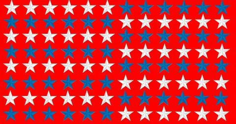Composition of multiple rows of white and blue american flag stars on red Illustrazione stock