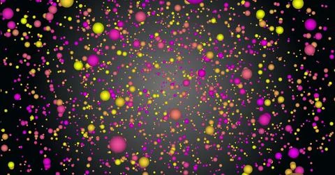 Composition of multiple yellow and pink lights pattern on black background 스톡 일러스트