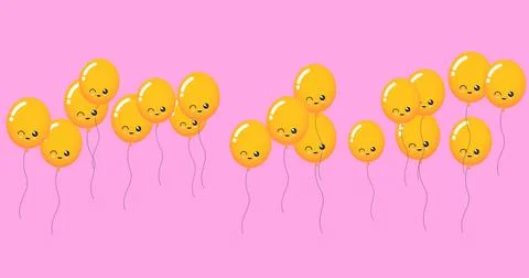 Composition of multiple yellow balloons with faces on pink background Stockillustratie