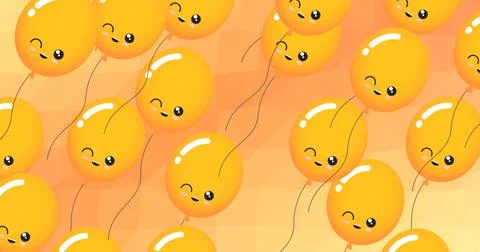 Composition of multiple yellow balloons with faces on yellow background Stockillustratie
