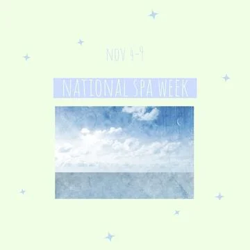 Composition of national spa week text over clouds Stock Illustration